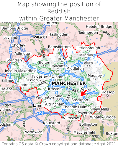 Map showing location of Reddish within Greater Manchester