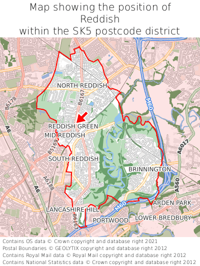 Map showing location of Reddish within SK5