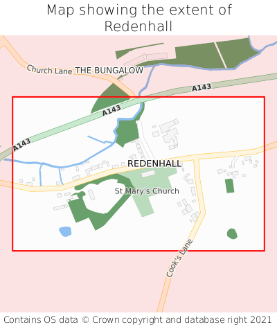 Map showing extent of Redenhall as bounding box