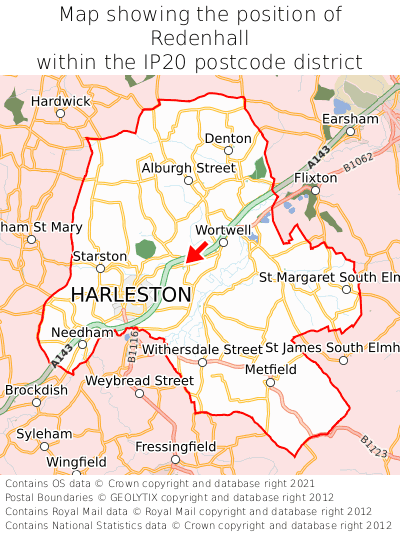 Map showing location of Redenhall within IP20