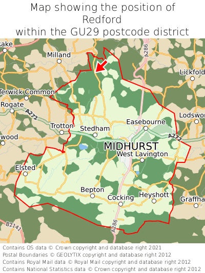 Map showing location of Redford within GU29