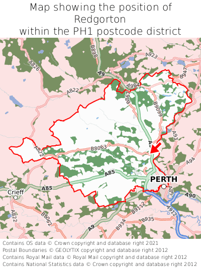 Map showing location of Redgorton within PH1
