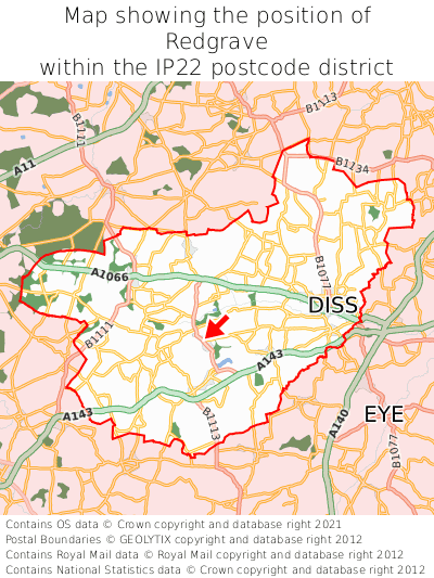Map showing location of Redgrave within IP22