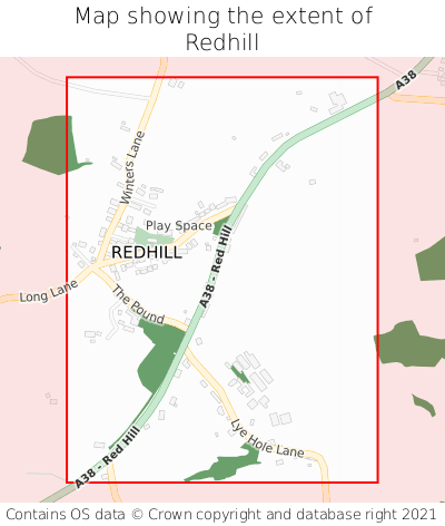 Map showing extent of Redhill as bounding box