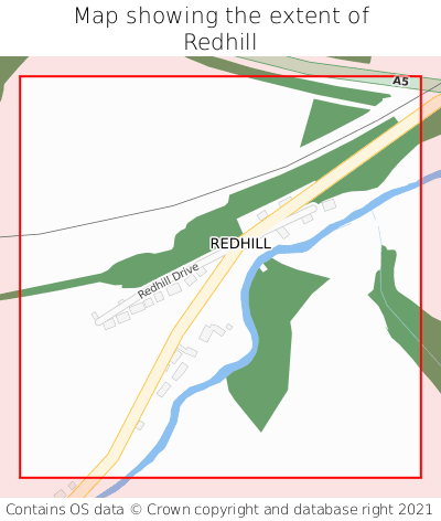 Map showing extent of Redhill as bounding box