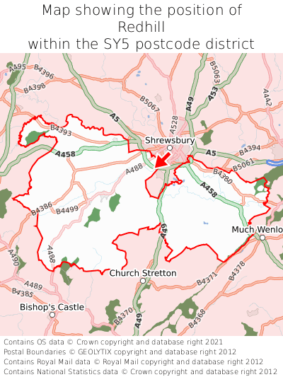 Map showing location of Redhill within SY5