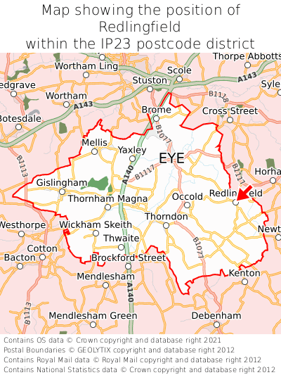 Map showing location of Redlingfield within IP23