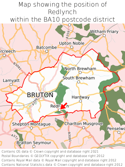 Map showing location of Redlynch within BA10