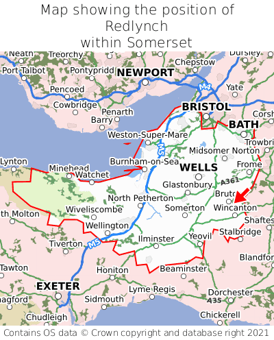 Map showing location of Redlynch within Somerset