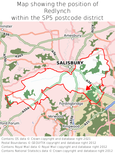 Map showing location of Redlynch within SP5