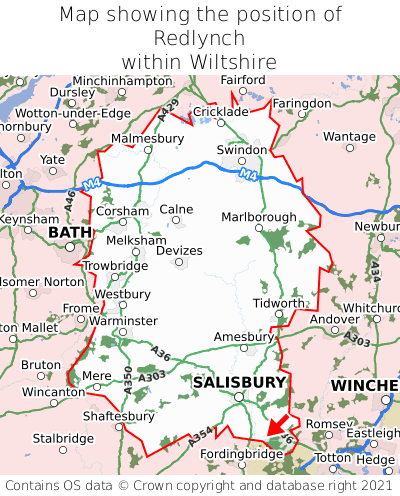 Map showing location of Redlynch within Wiltshire