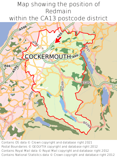 Map showing location of Redmain within CA13