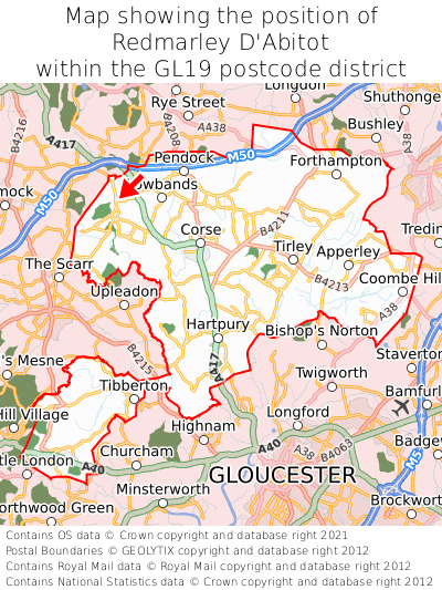 Map showing location of Redmarley D'Abitot within GL19