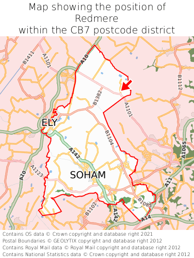 Map showing location of Redmere within CB7