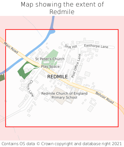 Map showing extent of Redmile as bounding box