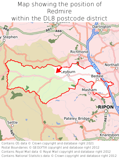Map showing location of Redmire within DL8
