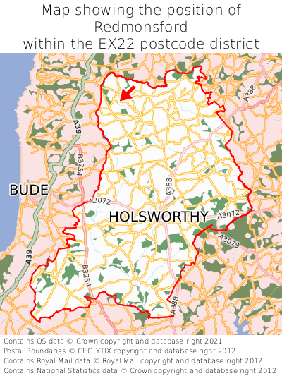 Map showing location of Redmonsford within EX22