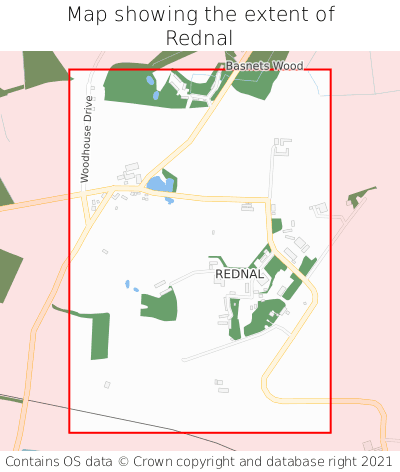 Map showing extent of Rednal as bounding box