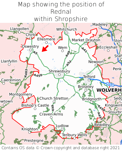 Map showing location of Rednal within Shropshire