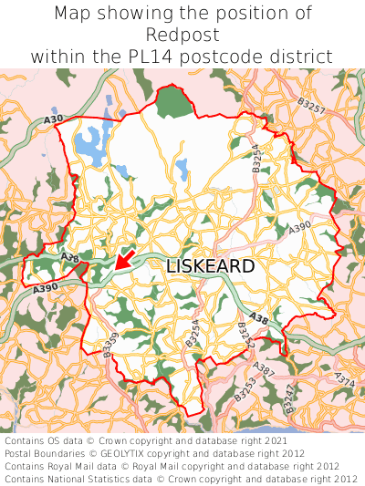 Map showing location of Redpost within PL14