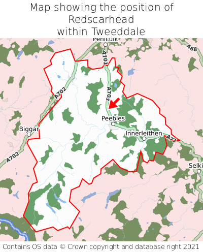 Map showing location of Redscarhead within Tweeddale