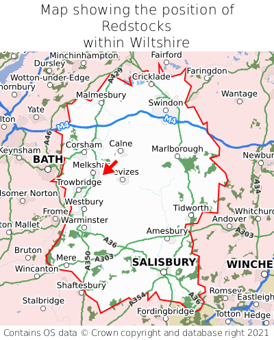 Map showing location of Redstocks within Wiltshire