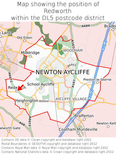 Map showing location of Redworth within DL5