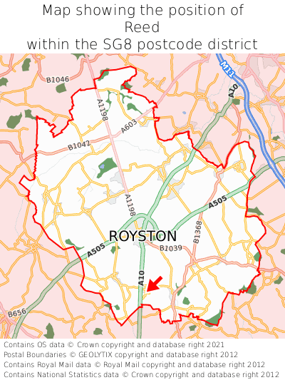 Map showing location of Reed within SG8