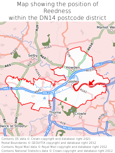 Map showing location of Reedness within DN14