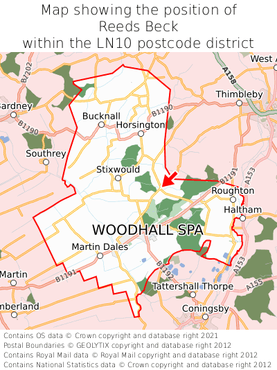 Map showing location of Reeds Beck within LN10