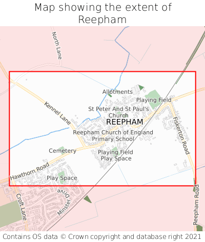 Map showing extent of Reepham as bounding box