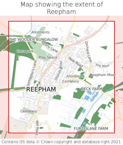 Map showing extent of Reepham as bounding box