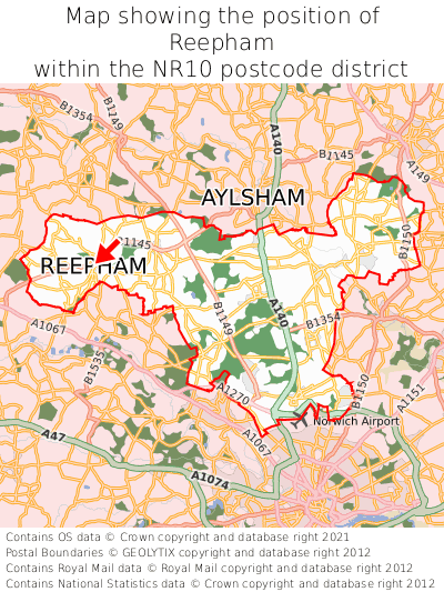 Map showing location of Reepham within NR10