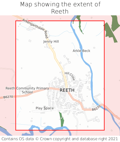 Map showing extent of Reeth as bounding box
