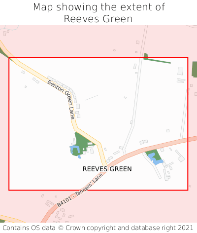 Map showing extent of Reeves Green as bounding box