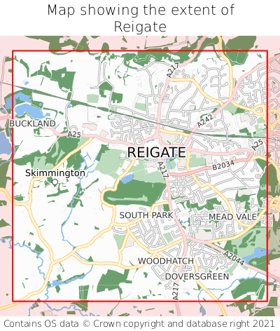 Map showing extent of Reigate as bounding box
