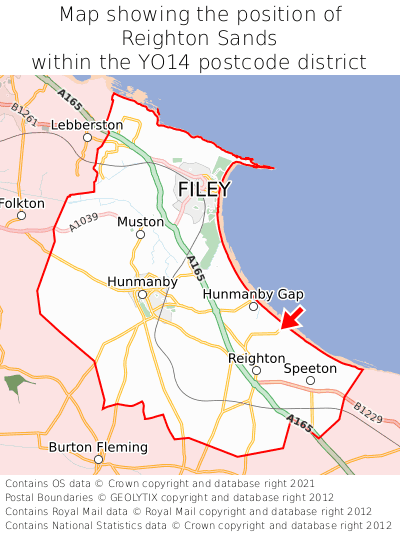 Map showing location of Reighton Sands within YO14