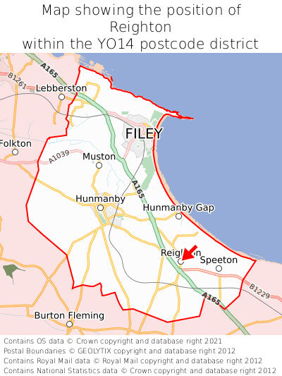 Map showing location of Reighton within YO14