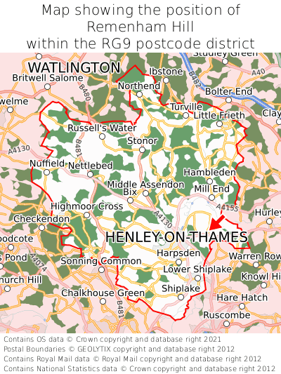 Map showing location of Remenham Hill within RG9