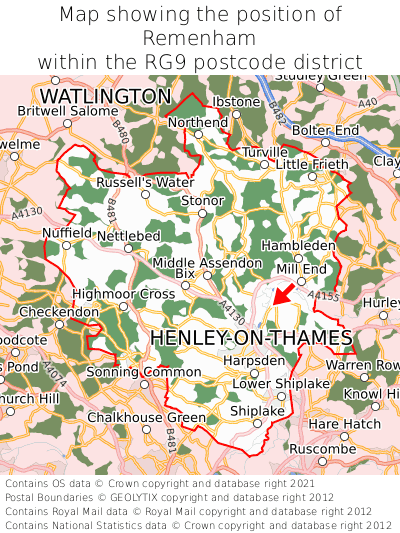 Map showing location of Remenham within RG9