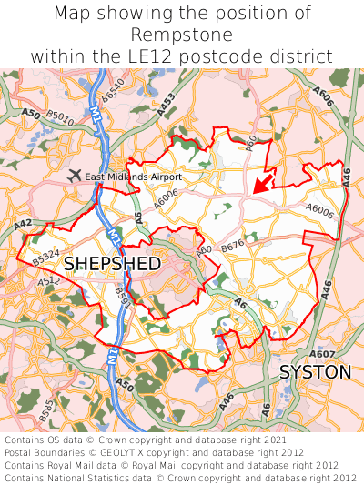 Map showing location of Rempstone within LE12