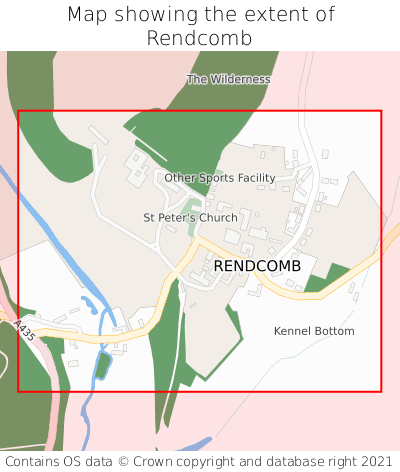 Map showing extent of Rendcomb as bounding box