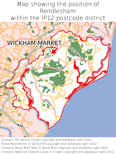 Map showing location of Rendlesham within IP12