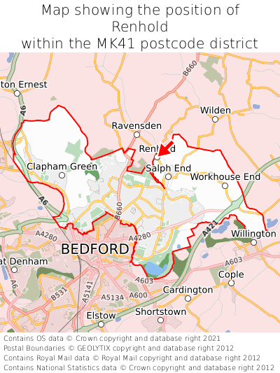 Map showing location of Renhold within MK41