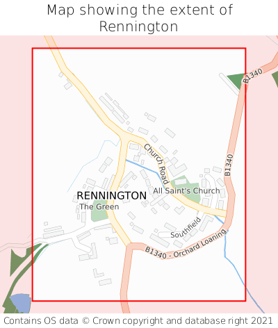 Map showing extent of Rennington as bounding box