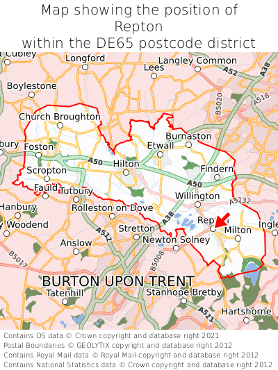 Map showing location of Repton within DE65