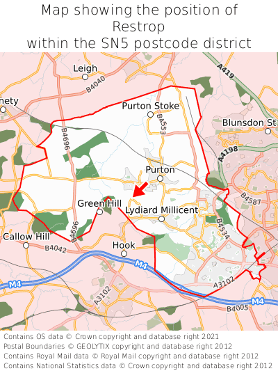 Map showing location of Restrop within SN5