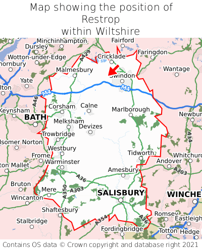 Map showing location of Restrop within Wiltshire