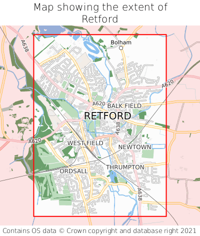 Map showing extent of Retford as bounding box