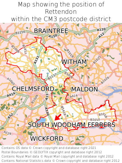 Map showing location of Rettendon within CM3